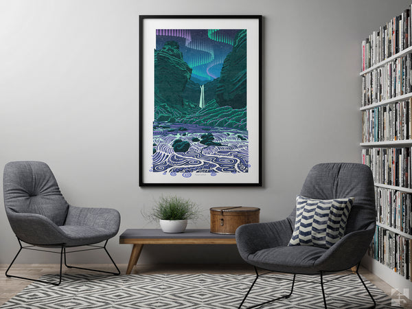 Kvernufoss Aurora, Northern Lights, Iceland - Fine Art Print