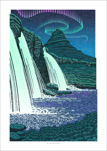 Set of 3 Iceland Aurora Waterfall Prints - Fine Art Prints