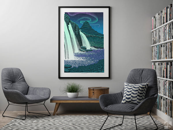 Kirkjufellsfoss Aurora, Northern Lights, Iceland - Fine Art Print