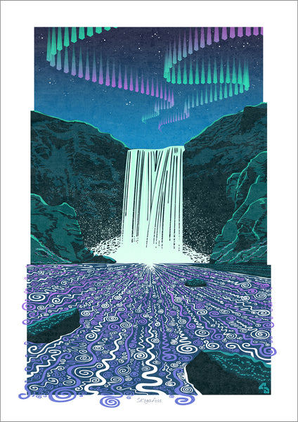 Set of 3 Iceland Aurora Waterfall Prints - Fine Art Prints