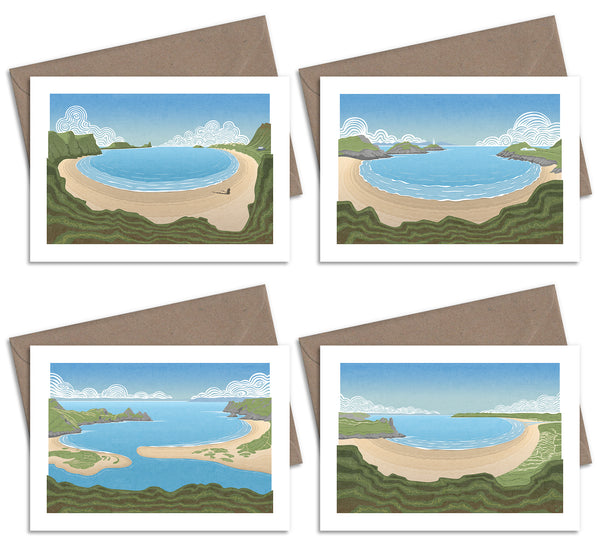 Gower Beaches Greetings Cards - Set of 4