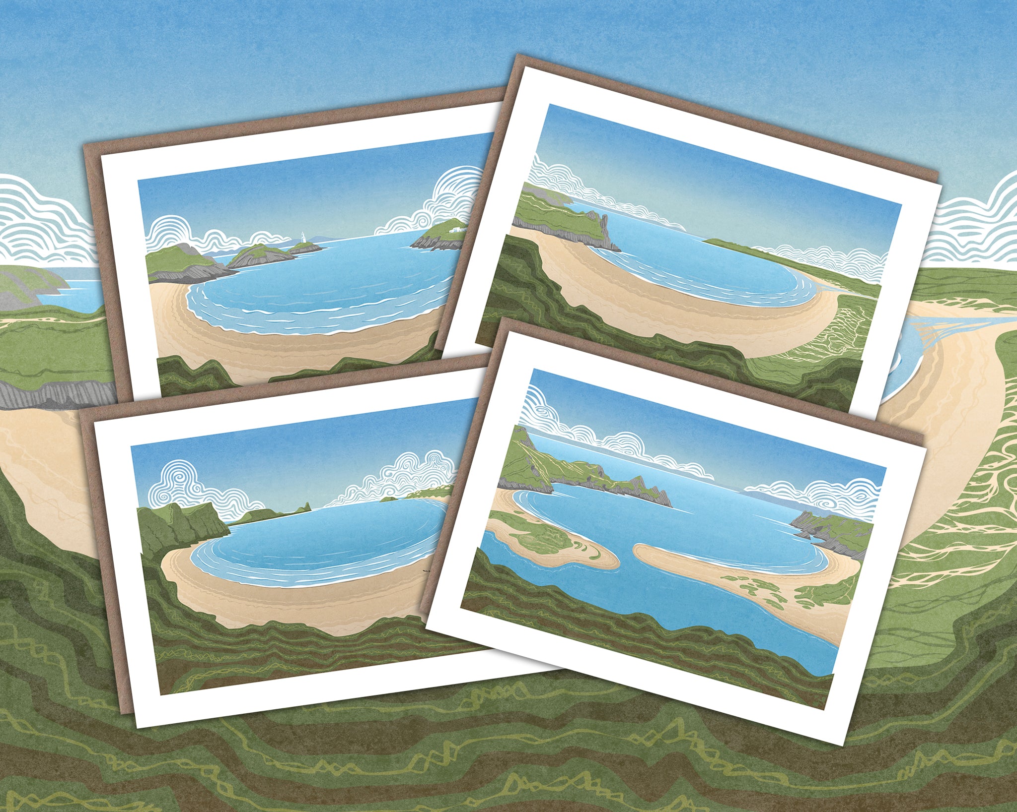 Gower Beaches Greetings Cards - Set of 4