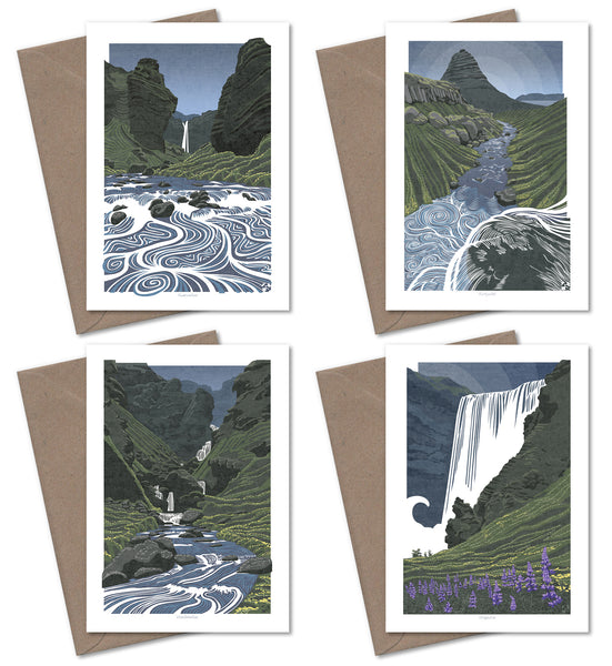 Iceland Waterfalls Greetings Cards - Set of 4