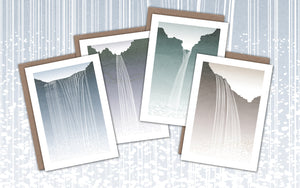 Iceland Minimalist Waterfalls Greetings Cards - Set of 4