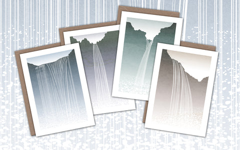 Iceland Minimalist Waterfalls Greetings Cards - Set of 4