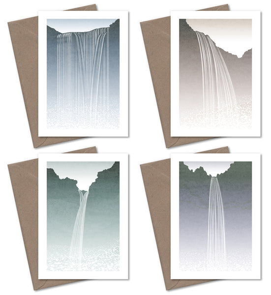 Iceland Minimalist Waterfalls Greetings Cards - Set of 4