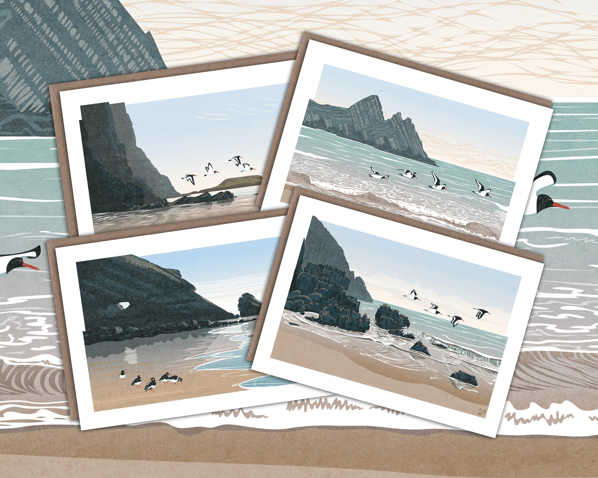 Oystercatchers Greetings Cards - Set of 4