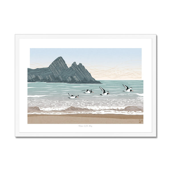 Oystercatchers at Three Cliffs Bay, Gower, Wales - Framed Print