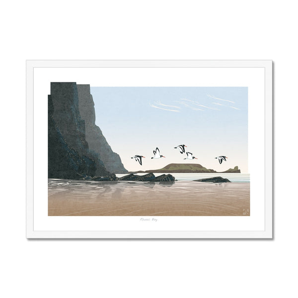 Oystercatchers at Rhossili Bay, Gower, Wales - Framed Print