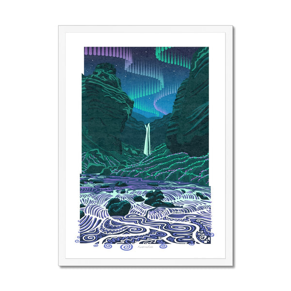 Kvernufoss Aurora - Framed Print