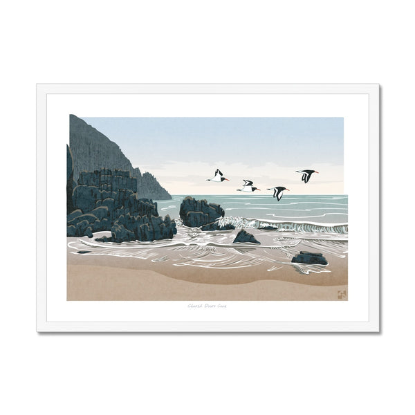 Oystercatchers at Church Doors Cove, Pembrokeshire, Wales - Framed Print