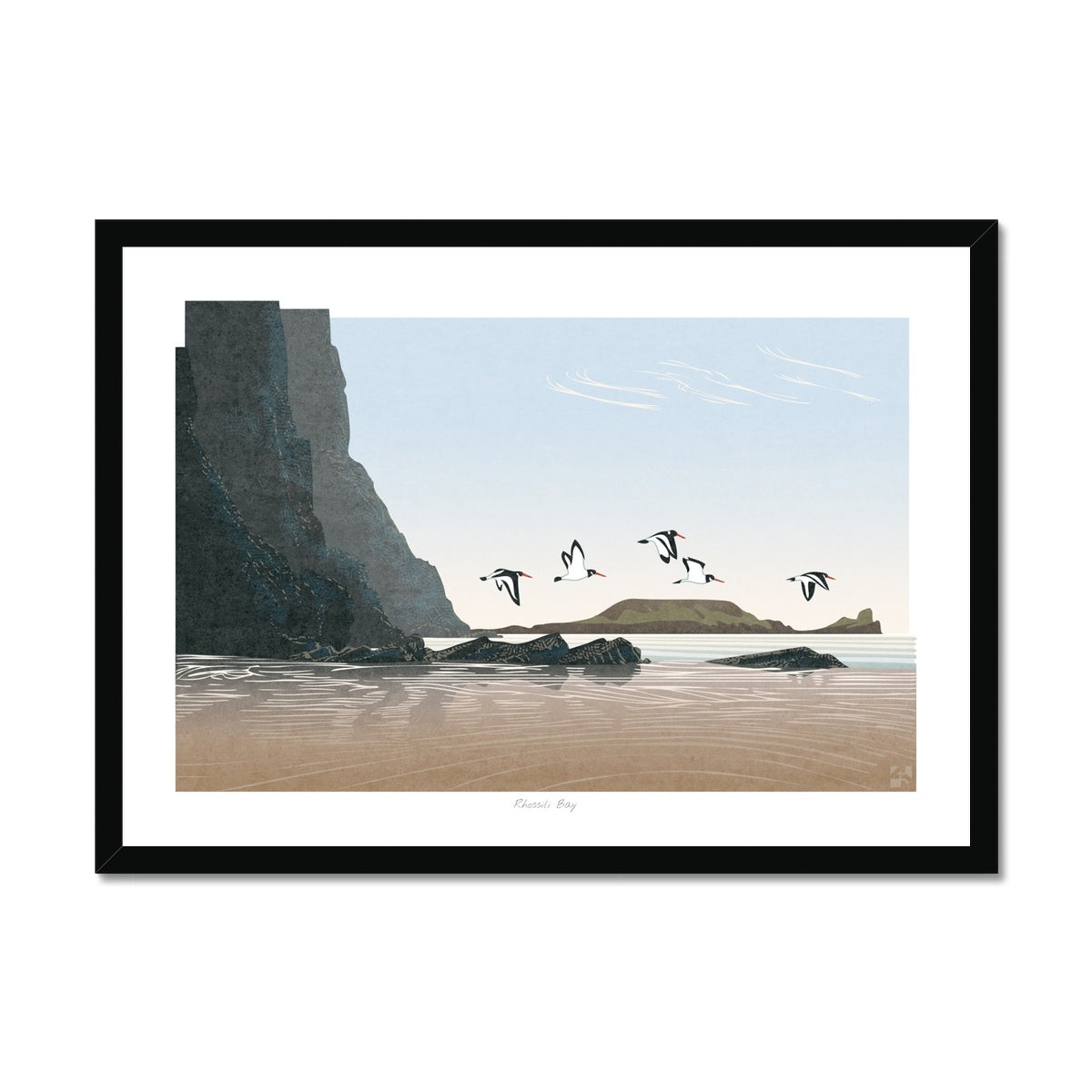 Oystercatchers at Rhossili Bay, Gower, Wales - Framed Print