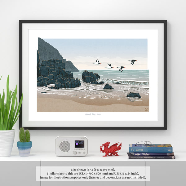 Oystercatchers at Church Doors Cove, Pembrokeshire, Wales - Fine Art Print