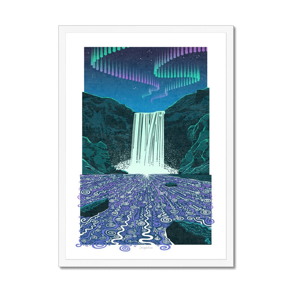 Skogafoss Aurora - Framed Print