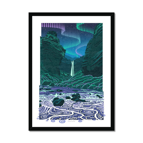 Kvernufoss Aurora - Framed Print