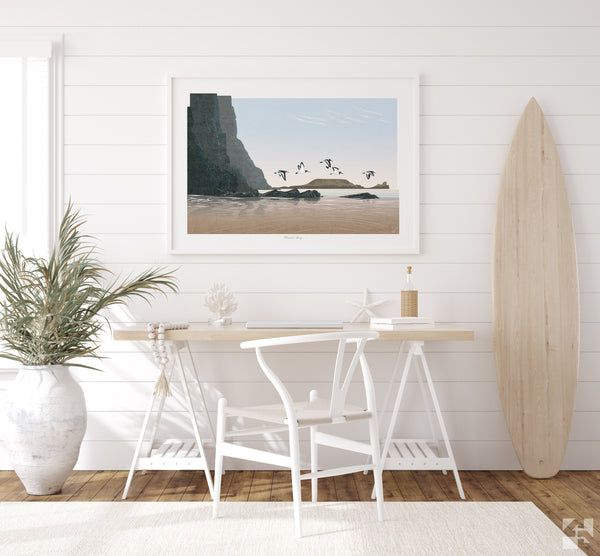 Oystercatchers at Rhossili Bay, Gower, Wales - Fine Art Print