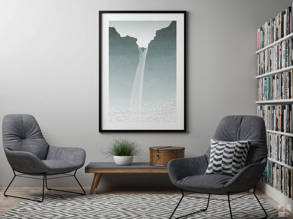 Kvernufoss Waterfall - Minimalist Fine Art Print