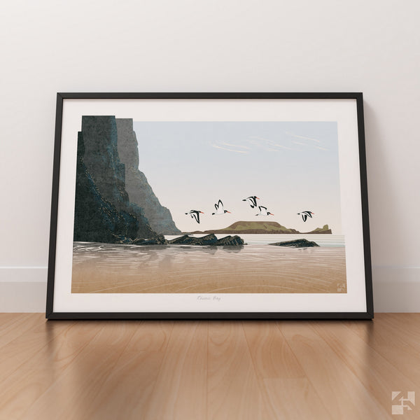 Oystercatchers at Rhossili Bay, Gower, Wales - Fine Art Print